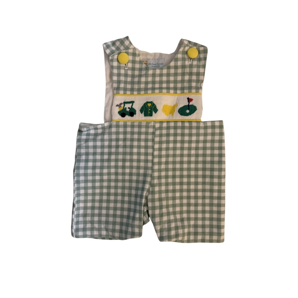Kids Golf-Themed Masters Romper Smocked Green